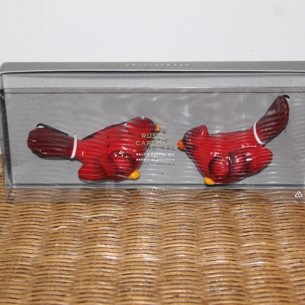 Pottery Barn Rustic Cardinal Salt & Pepper Set.